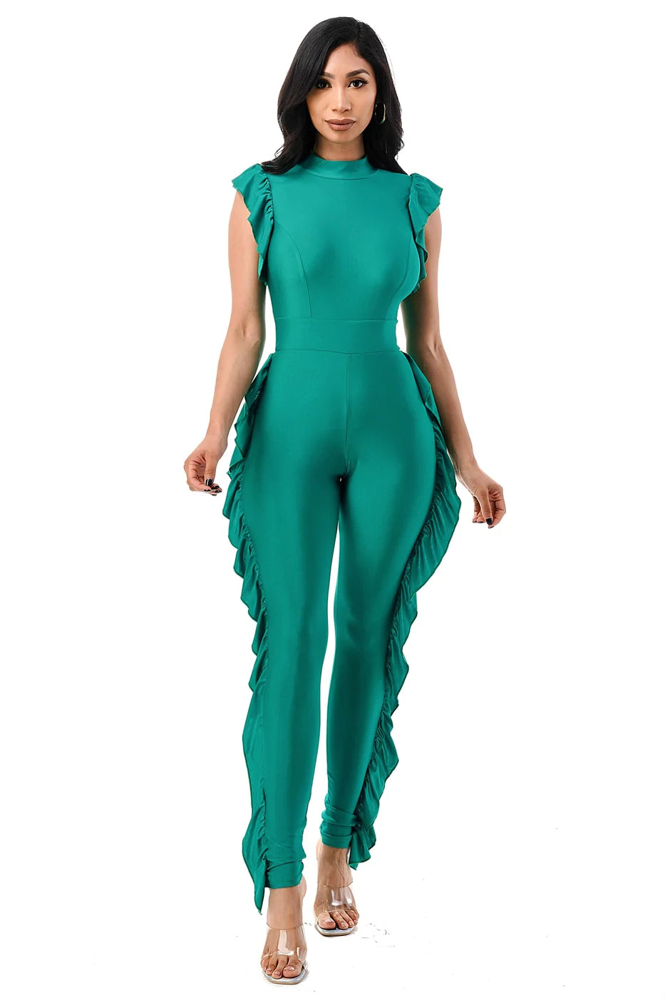 Kelly green ruffle jumpsuit