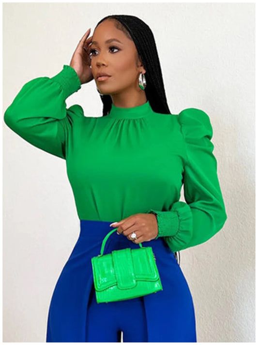 Green puff sleeve blouse