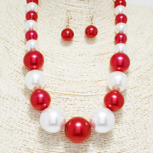 Red and White large pearl necklace